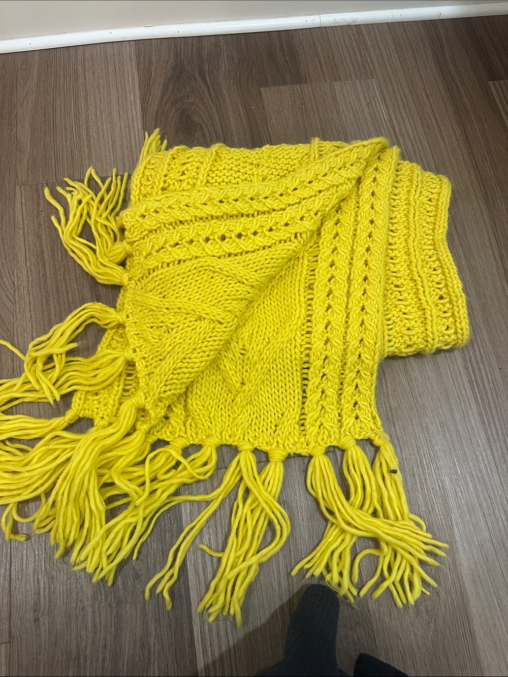 Maurices Bright Yellow Chunky Knit Fringe Scarf
